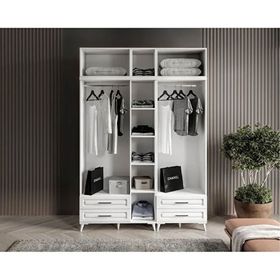 GuneyStore Gözde 5 Kapaklı Yüklüklü Beyaz Gardırop