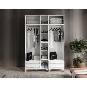 GuneyStore Gözde 5 Kapaklı Yüklüklü Komple MDF Beyaz Gardırop