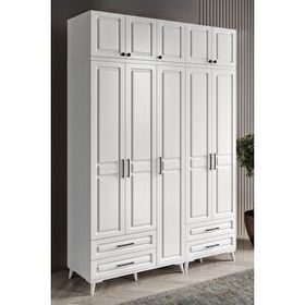 GuneyStore Gözde 5 Kapaklı Yüklüklü Komple MDF Beyaz Gardırop