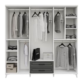 GuneyStore Gözde 6 Kapaklı Antrasit Beyaz Aynalı Gardırop