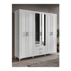 GuneyStore Gözde 6 Kapaklı Aynalı Komple MDF Beyaz Gardırop