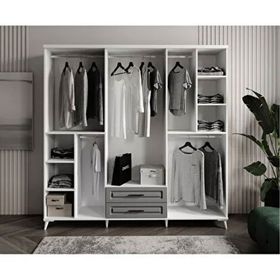 GuneyStore Gözde 6 Kapaklı Komple MDF Antrasit Beyaz Gardırop
