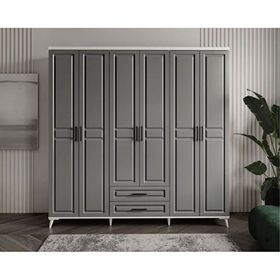 GuneyStore Gözde 6 Kapaklı Komple MDF Antrasit Beyaz Gardırop