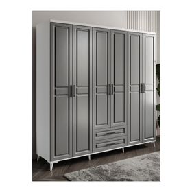 GuneyStore Gözde 6 Kapaklı Komple MDF Antrasit Beyaz Gardırop