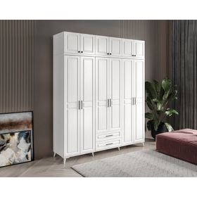 GuneyStore Gözde 6 Kapaklı Yüklüklü Komple MDF Beyaz Gardırop
