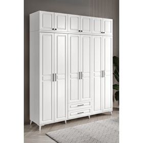 GuneyStore Gözde 6 Kapaklı Yüklüklü Komple MDF Beyaz Gardırop