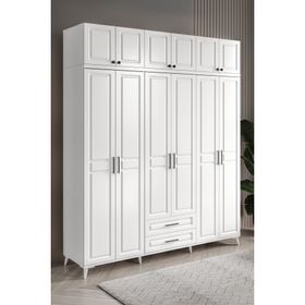 GuneyStore Gözde 6 Kapaklı Yüklüklü Komple MDF Beyaz Gardırop