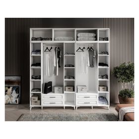 GuneyStore Gözde 7 Kapaklı Yüklüklü Komple MDF Beyaz Gardırop
