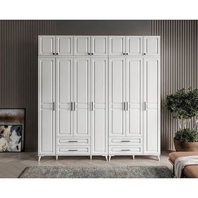 GuneyStore Gözde 7 Kapaklı Yüklüklü Komple MDF Beyaz Gardırop