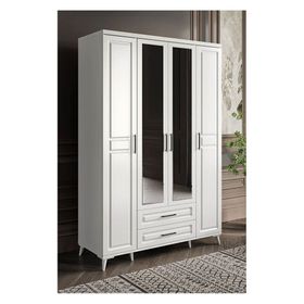 GuneyStore Gözde Aynalı 4 Kapaklı Komple Mdf Beyaz Gardırop