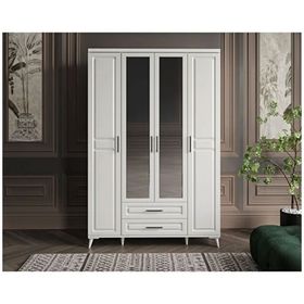 GuneyStore Gözde Aynalı 4 Kapaklı Komple Mdf Beyaz Gardırop