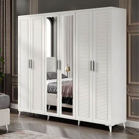 GuneyStore Komple Mdf Paris 6 Kapaklı Beyaz Aynalı Gardırop
