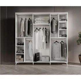 GuneyStore Komple Mdf Paris 6 Kapaklı Beyaz Aynalı Gardırop