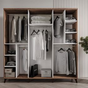 GuneyStore Komple Mdf Sport 6 Kapaklı Aynalı Atlantik Çam Beyaz Gardırop