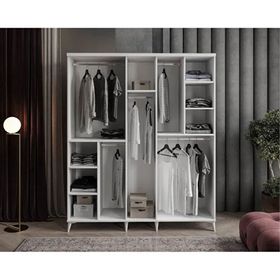 GuneyStore Milano 5 Kapaklı Komple MDF Beyaz Gardırop