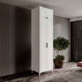 GuneyStore Milas 2 Kapaklı Komple MDF Ayaklı Yüklüklü Gardırop
