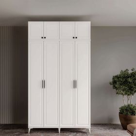 GuneyStore Milas 4 Kapaklı Komple MDF Ayaklı Yüklüklü Gardırop