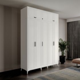 GuneyStore Milas 5 Kapaklı Komple MDF Ayaklı Yüklüklü Gardırop
