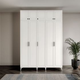 GuneyStore Milas 5 Kapaklı Komple MDF Ayaklı Yüklüklü Gardırop