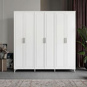 GuneyStore Milas 6 Kapaklı Komple MDF Beyaz Gardırop