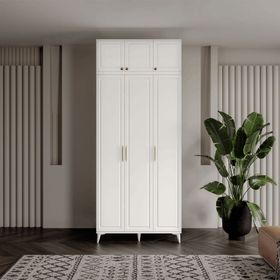 GuneyStore Milas Gold 3 Kapaklı Komple MDF Ayaklı Yüklüklü Gardırop