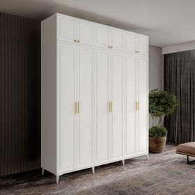 GuneyStore Milas Gold 6 Kapaklı Komple MDF Ayaklı Yüklüklü Gardırop