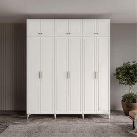 GuneyStore Milas Gold 6 Kapaklı Komple MDF Ayaklı Yüklüklü Gardırop