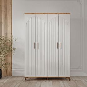 GuneyStore Nevada 4 Kapaklı Atlantik Çam Beyaz Gardırop