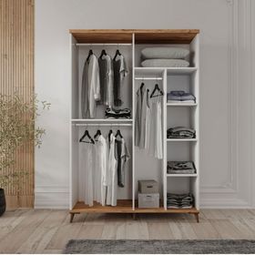 GuneyStore Nevada 4 Kapaklı Atlantik Çam Beyaz Gardırop