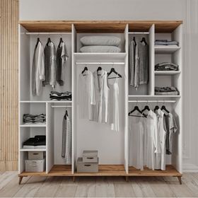 GuneyStore Nevada 6 Kapaklı Atlantik Çam Beyaz Gardırop