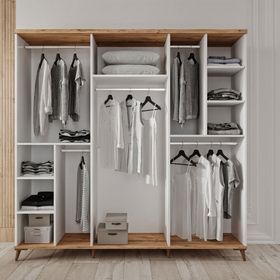 GuneyStore Nevada 6 Kapaklı Aynalı Atlantik Çam Beyaz Gardırop