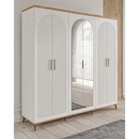 GuneyStore Nevada 6 Kapaklı Aynalı Atlantik Çam Beyaz Gardırop