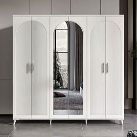 GuneyStore Oslo 6 Kapaklı Aynalı Komple MDF Beyaz Gardırop
