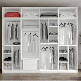 GuneyStore Oslo 8 Kapaklı Yüklüklü Komple MDF Beyaz Gardırop
