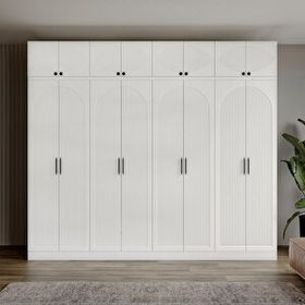 GuneyStore Oslo 8 Kapaklı Yüklüklü Komple MDF Beyaz Gardırop