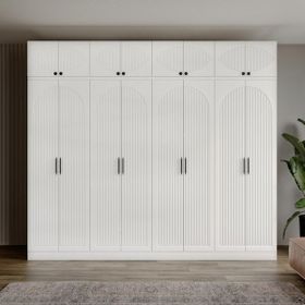 GuneyStore Oslo 8 Kapaklı Yüklüklü Komple MDF Beyaz Gardırop