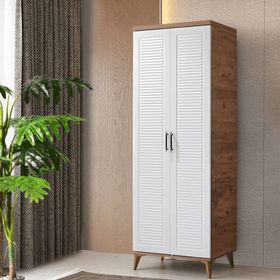 GuneyStore Paris 2 Kapaklı Komple Mdf Atlantik Çam Beyaz Gardırop
