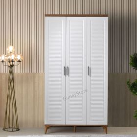 GuneyStore Paris 3 Kapaklı Komple Mdf Atlantik Çam Beyaz Gardırop