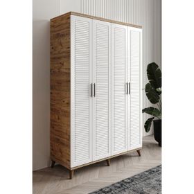 GuneyStore Paris 4 Kapaklı Atlantik Çam Beyaz Gardırop