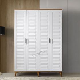 GuneyStore Paris 4 Kapaklı Komple Mdf Atlantik Çam Beyaz Gardırop