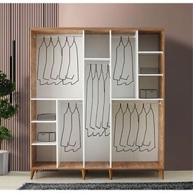 GuneyStore Paris 5 Kapaklı Atlantik Çam Beyaz Gardırop