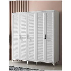 GuneyStore Paris 5 Kapaklı Komple Mdf Atlantik Çam Beyaz Gardırop