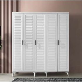 GuneyStore Paris 5 Kapaklı Komple Mdf Atlantik Çam Beyaz Gardırop