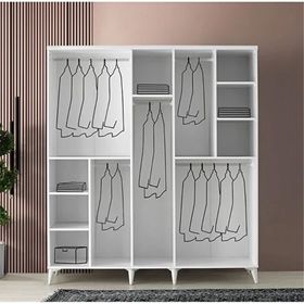 GuneyStore Paris 5 Kapaklı Komple Mdf Atlantik Çam Beyaz Gardırop