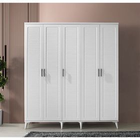 GuneyStore Paris 5 Kapaklı Komple Mdf Beyaz Gardırop