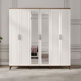 GuneyStore Paris 6 Kapaklı Atlantik Çam Beyaz Aynalı Gardırop