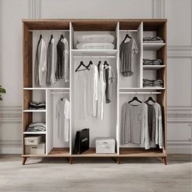 GuneyStore Paris 6 Kapaklı Atlantik Çam Beyaz Aynalı Gardırop