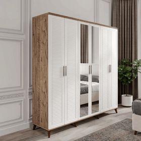 GuneyStore Paris 6 Kapaklı Aynalı Komple Mdf Atlantik Çam Beyaz Gardırop