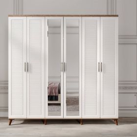 GuneyStore Paris 6 Kapaklı Aynalı Komple Mdf Atlantik Çam Beyaz Gardırop