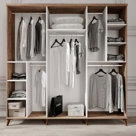 GuneyStore Paris 6 Kapaklı Aynalı Komple Mdf Atlantik Çam Beyaz Gardırop